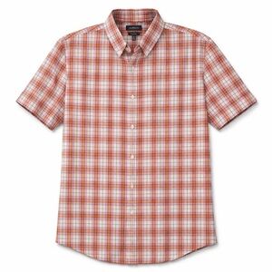 Mens Croft & Barrow Short Sleeve Button Up Size S Easy Care Orange Navy Plaid